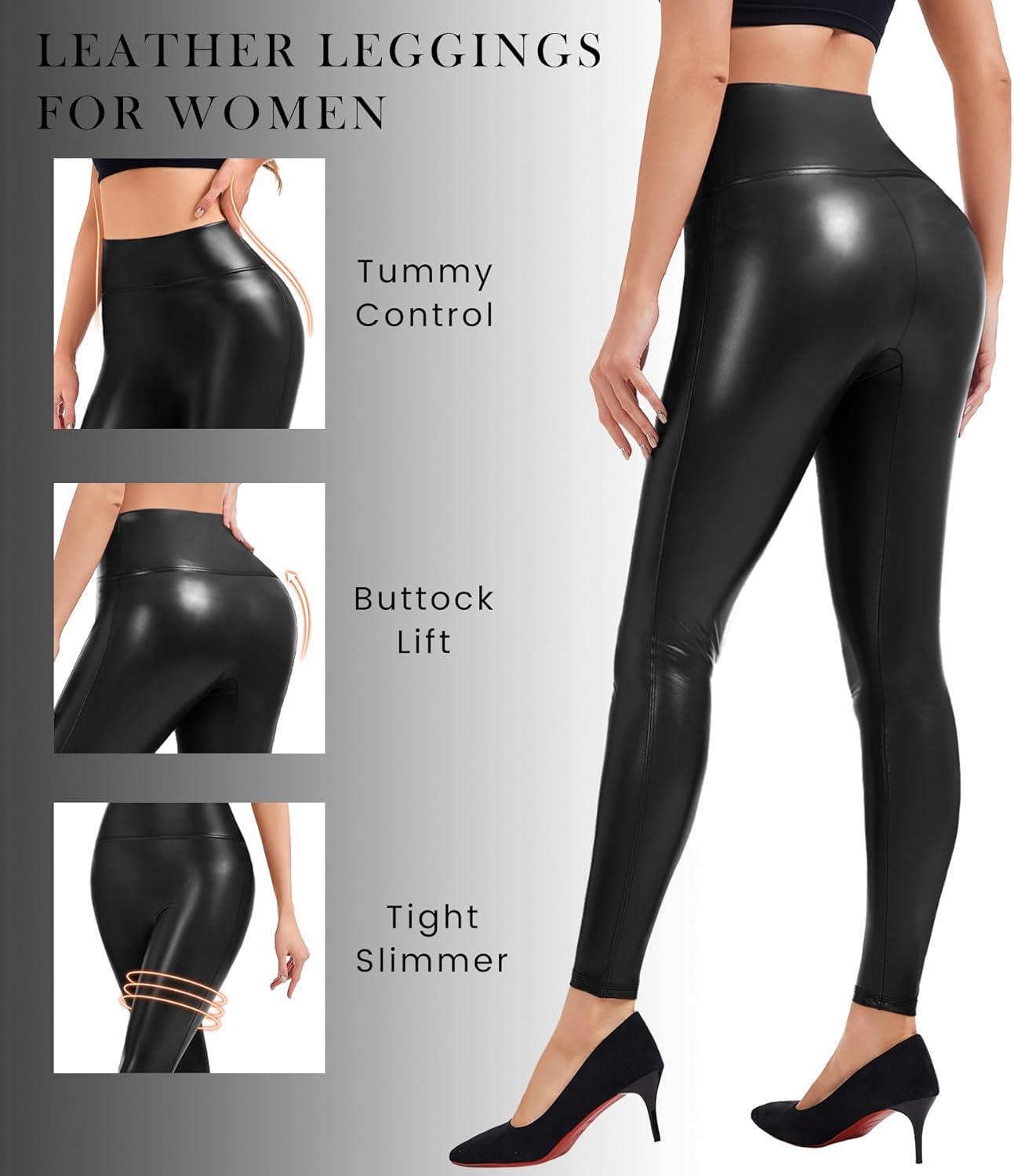 imageFaux Leather Leggings for Women Tummy Control High WaistBlack
