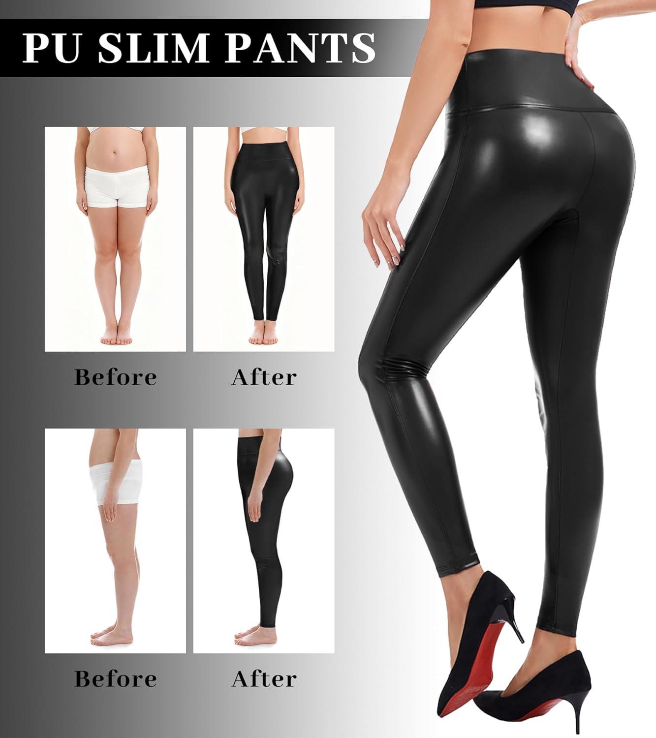 imageFaux Leather Leggings for Women Tummy Control High WaistBlack