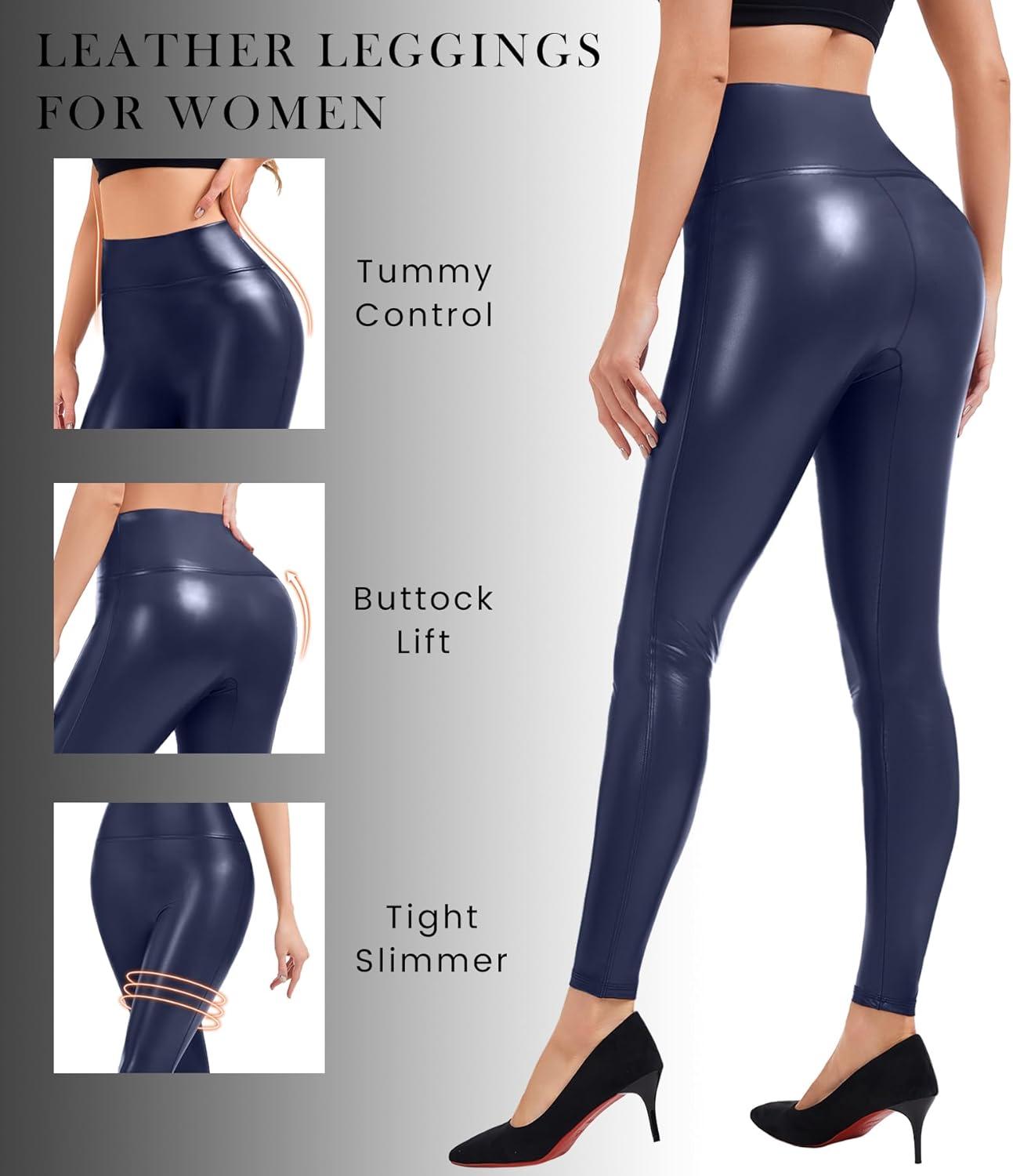 imageFaux Leather Leggings for Women Tummy Control High WaistDblue