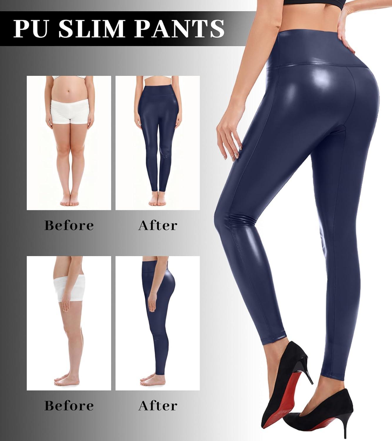 imageFaux Leather Leggings for Women Tummy Control High WaistDblue