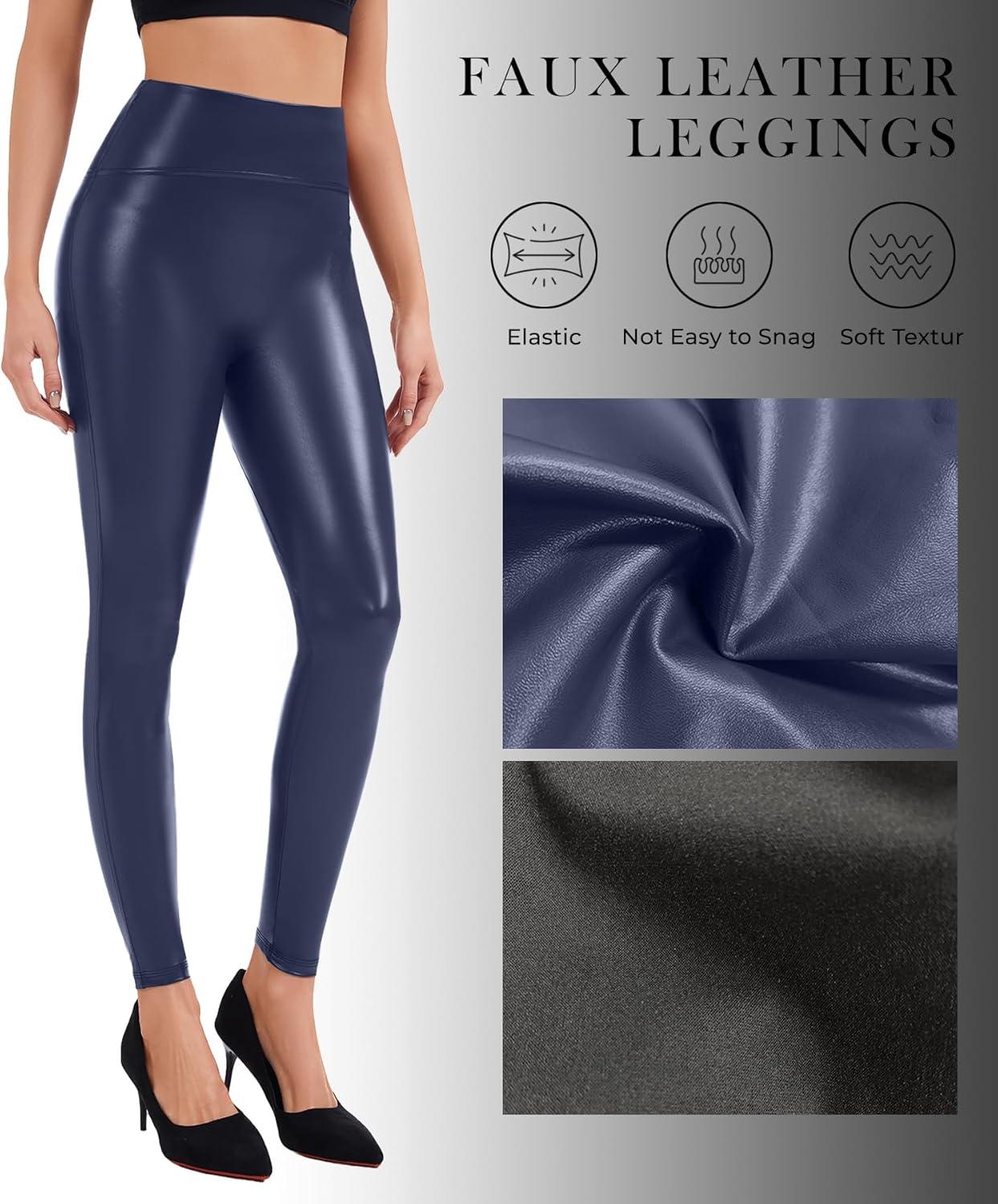 imageFaux Leather Leggings for Women Tummy Control High WaistDblue