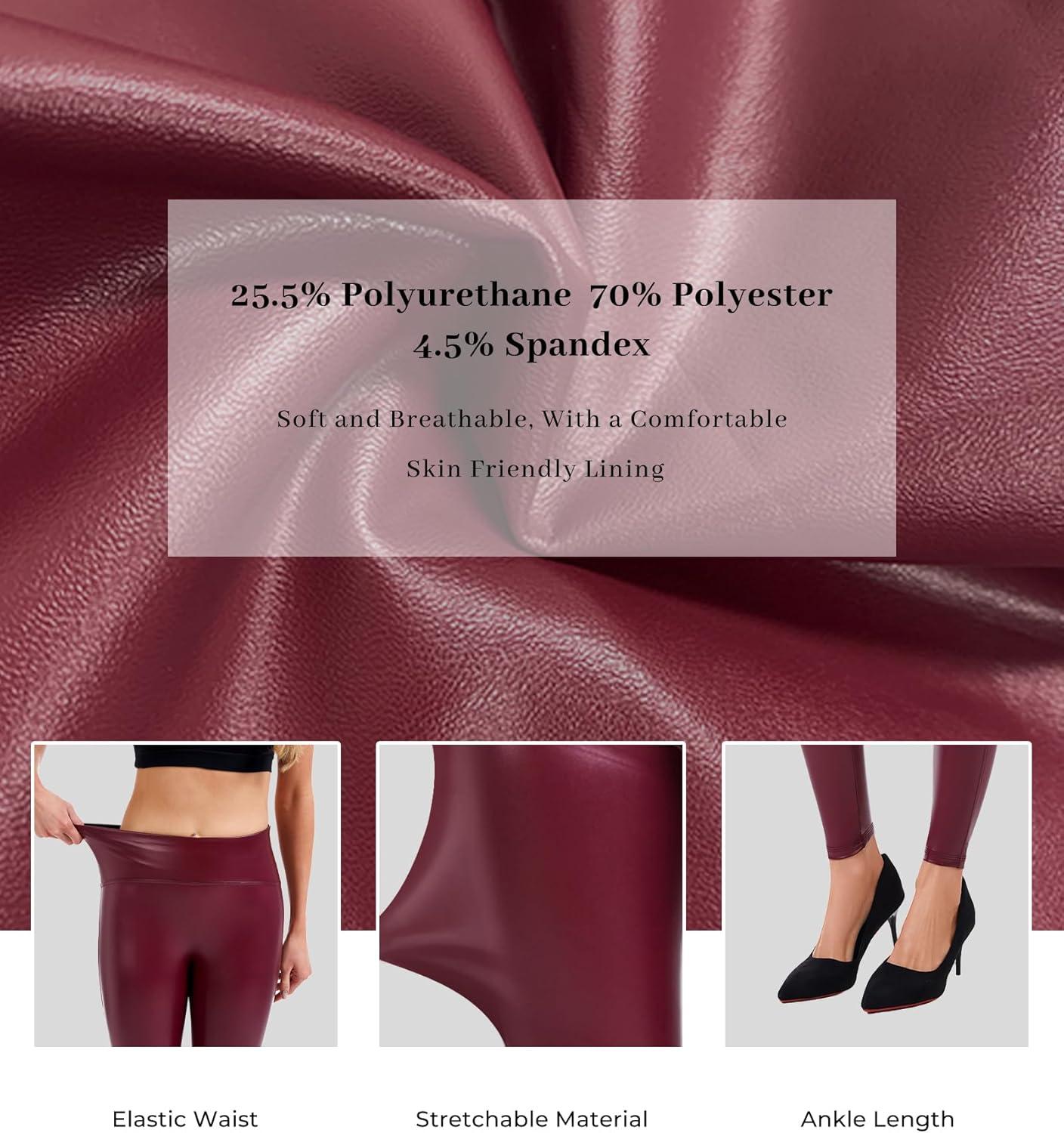 imageFaux Leather Leggings for Women Tummy Control High WaistWine