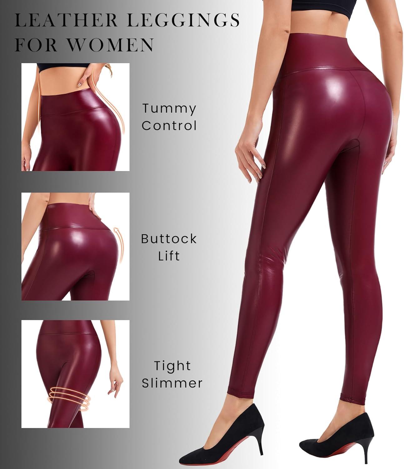 imageFaux Leather Leggings for Women Tummy Control High WaistWine