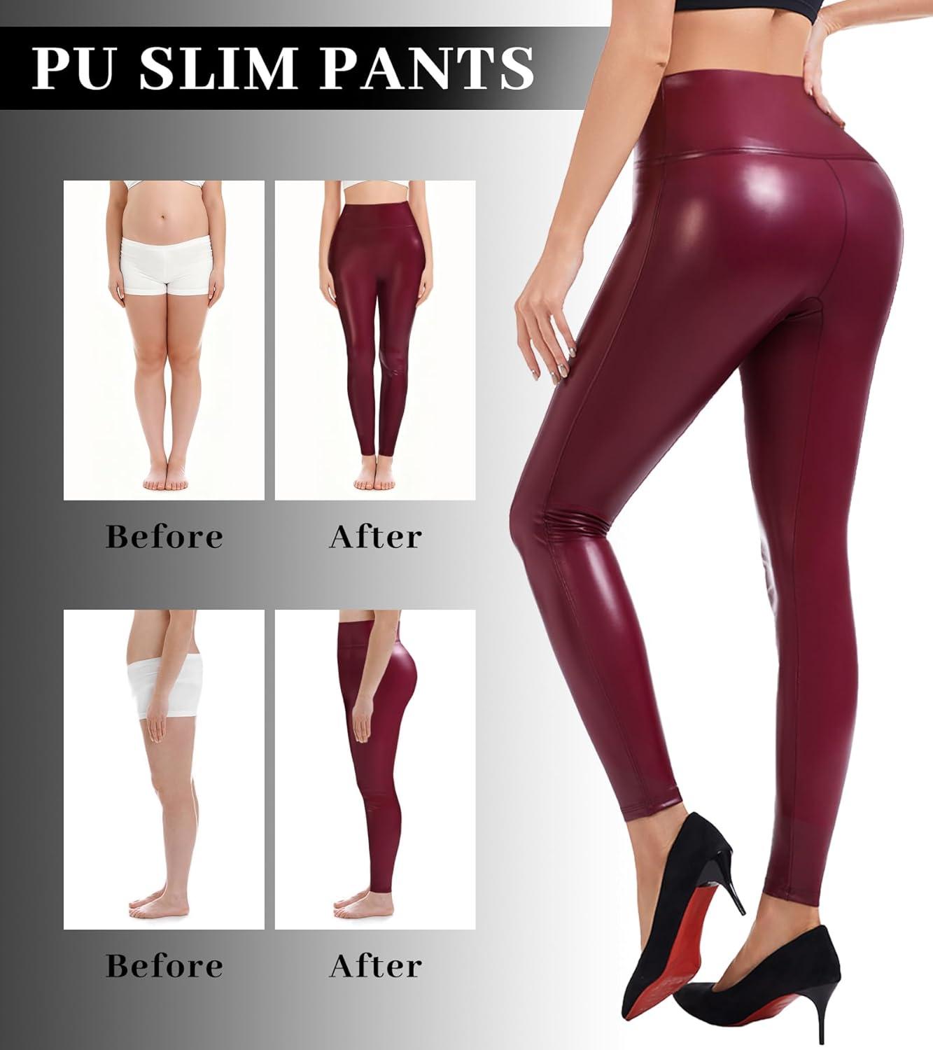 imageFaux Leather Leggings for Women Tummy Control High WaistWine