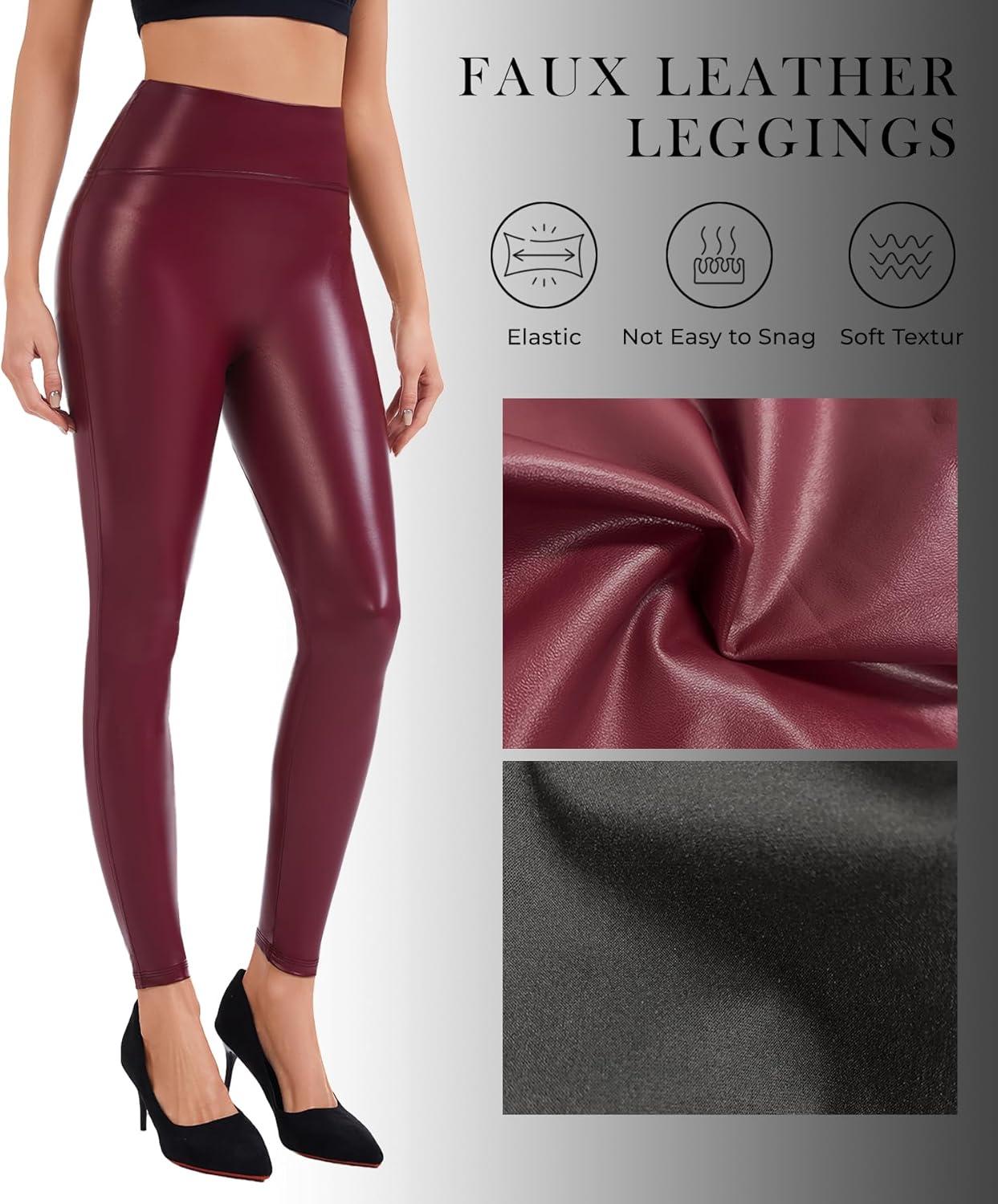 imageFaux Leather Leggings for Women Tummy Control High WaistWine
