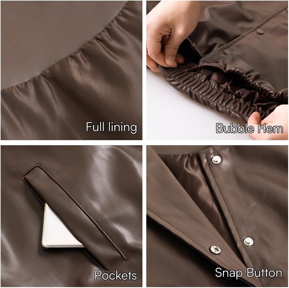 imageLADYFUL Women Faux leather Vest Top Cropped Cap Sleeve Bubble Hem Oversized Sleeveless Pu Leather Jacket CoatBrown