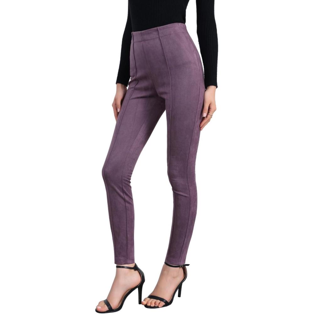 imageAllegra K Womens Faux Suede Leggings High Waisted Stretch Casual Faux Leather Pants for WomenPurple