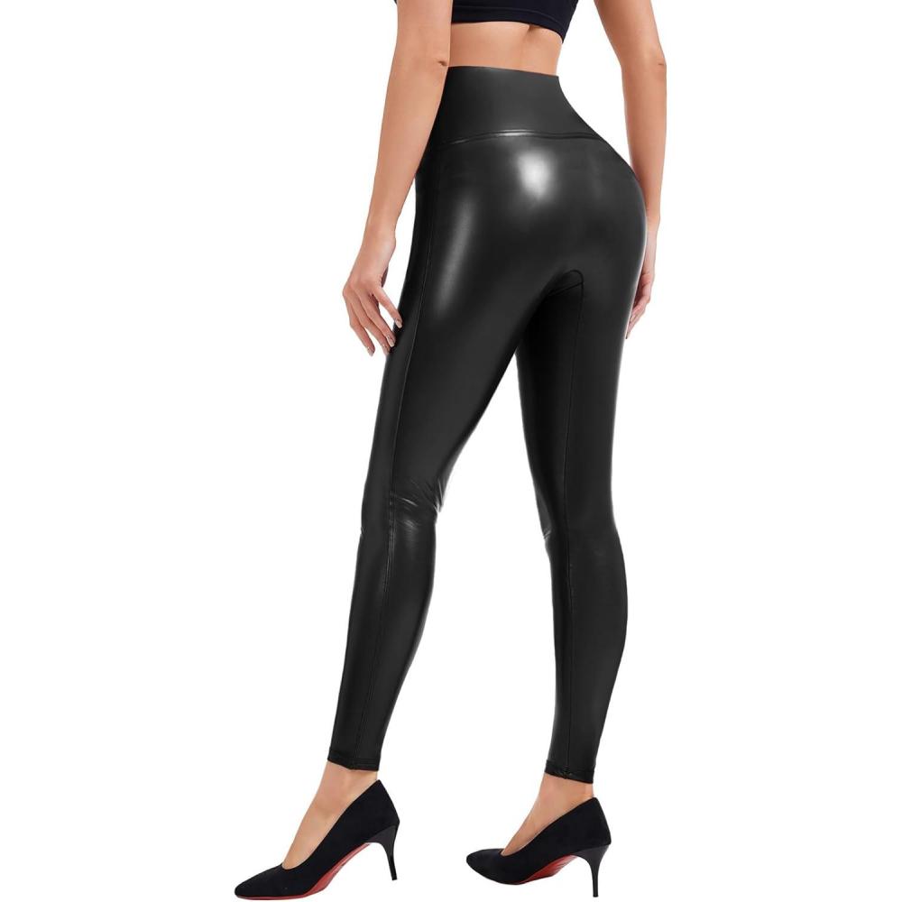 imageFaux Leather Leggings for Women Tummy Control High WaistBlack