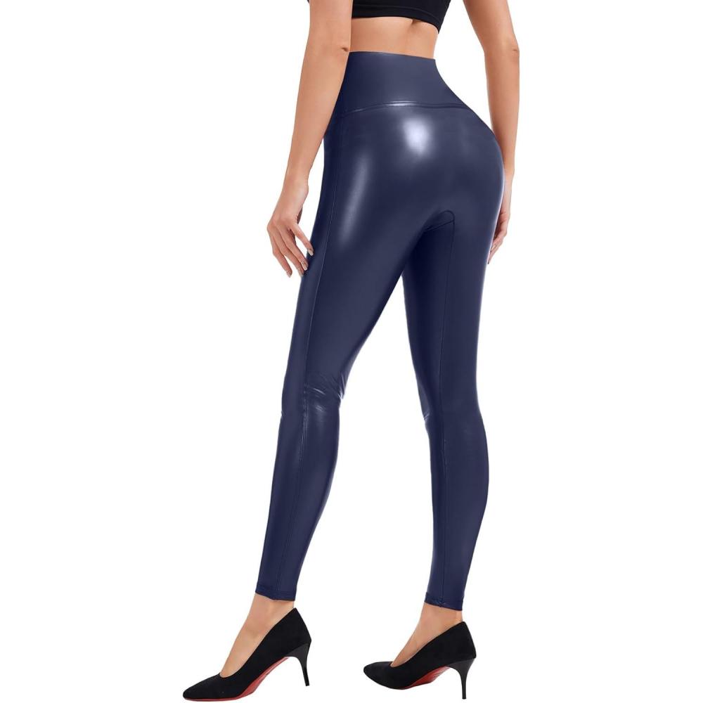 imageFaux Leather Leggings for Women Tummy Control High WaistDblue