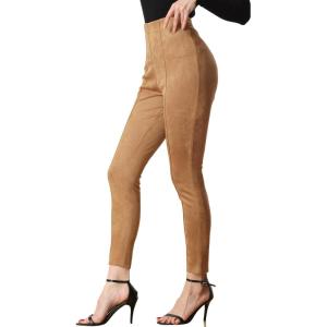 Allegra K Women’s Faux Suede Leggings High Waisted Stretch Casual Faux Leather Pants for Women(Brown)