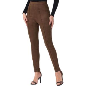 Allegra K Women’s Faux Suede Leggings High Waisted Stretch Casual Faux Leather Pants for Women(Coffee)