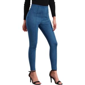 Allegra K Women’s Faux Suede Leggings High Waisted Stretch Casual Faux Leather Pants for Women(Dark Blue)