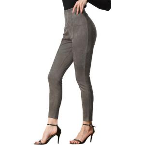 Allegra K Women’s Faux Suede Leggings High Waisted Stretch Casual Faux Leather Pants for Women(Dark Gray)