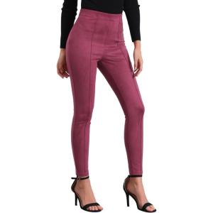 Allegra K Women’s Faux Suede Leggings High Waisted Stretch Casual Faux Leather Pants for Women(Dark Red)