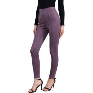 Allegra K Women’s Faux Suede Leggings High Waisted Stretch Casual Faux Leather Pants for Women(Purple)