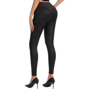 Faux Leather Leggings for Women Tummy Control High Waist(Cracked Black)