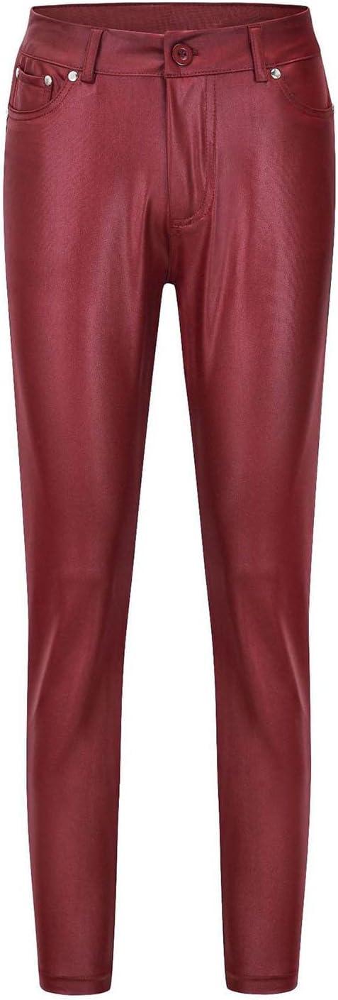 imageFZYLQY Faux Leather Leggings for Women High Waisted Pleather Pants PU Skinny Pants 2024 Ladies Stretchy Tights with Pockets1wine