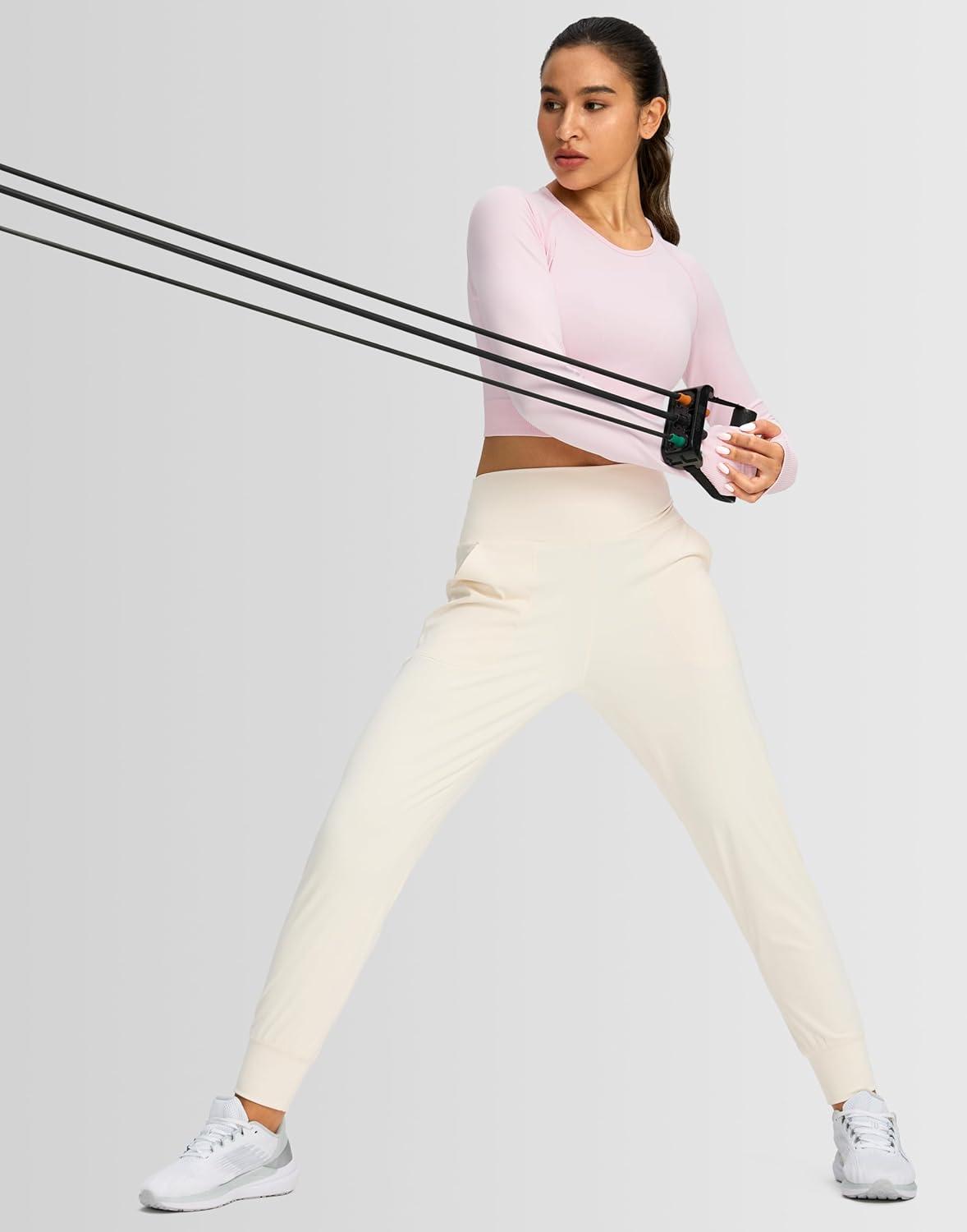 imageG Gradual Womens Joggers High Waisted Yoga Pants with Pockets Loose Leggings for Women Workout Athletic LoungeBeige