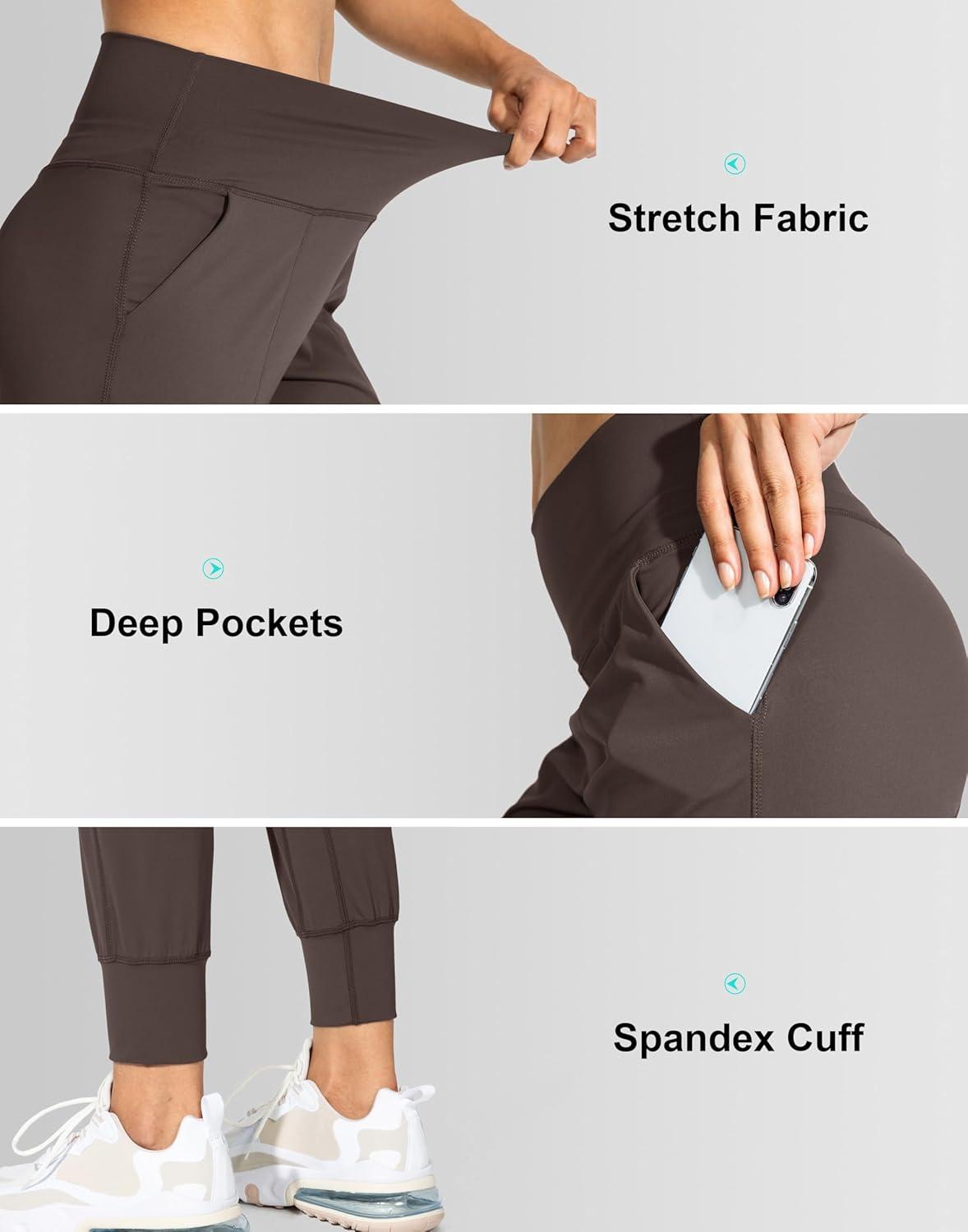 imageG Gradual Womens Joggers High Waisted Yoga Pants with Pockets Loose Leggings for Women Workout Athletic LoungeBrown