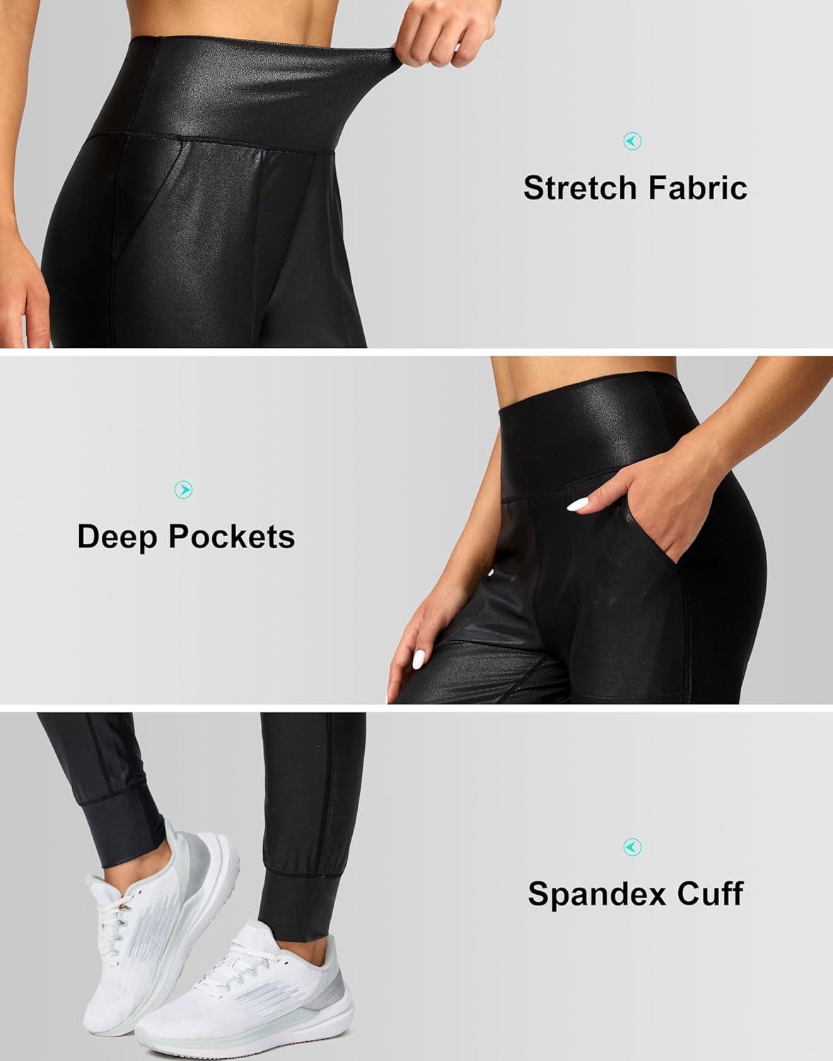 imageG Gradual Womens Joggers High Waisted Yoga Pants with Pockets Loose Leggings for Women Workout Athletic LoungeFaux Leather Coated