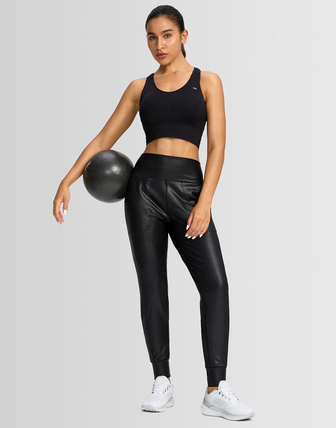 imageG Gradual Womens Joggers High Waisted Yoga Pants with Pockets Loose Leggings for Women Workout Athletic LoungeFaux Leather Coated