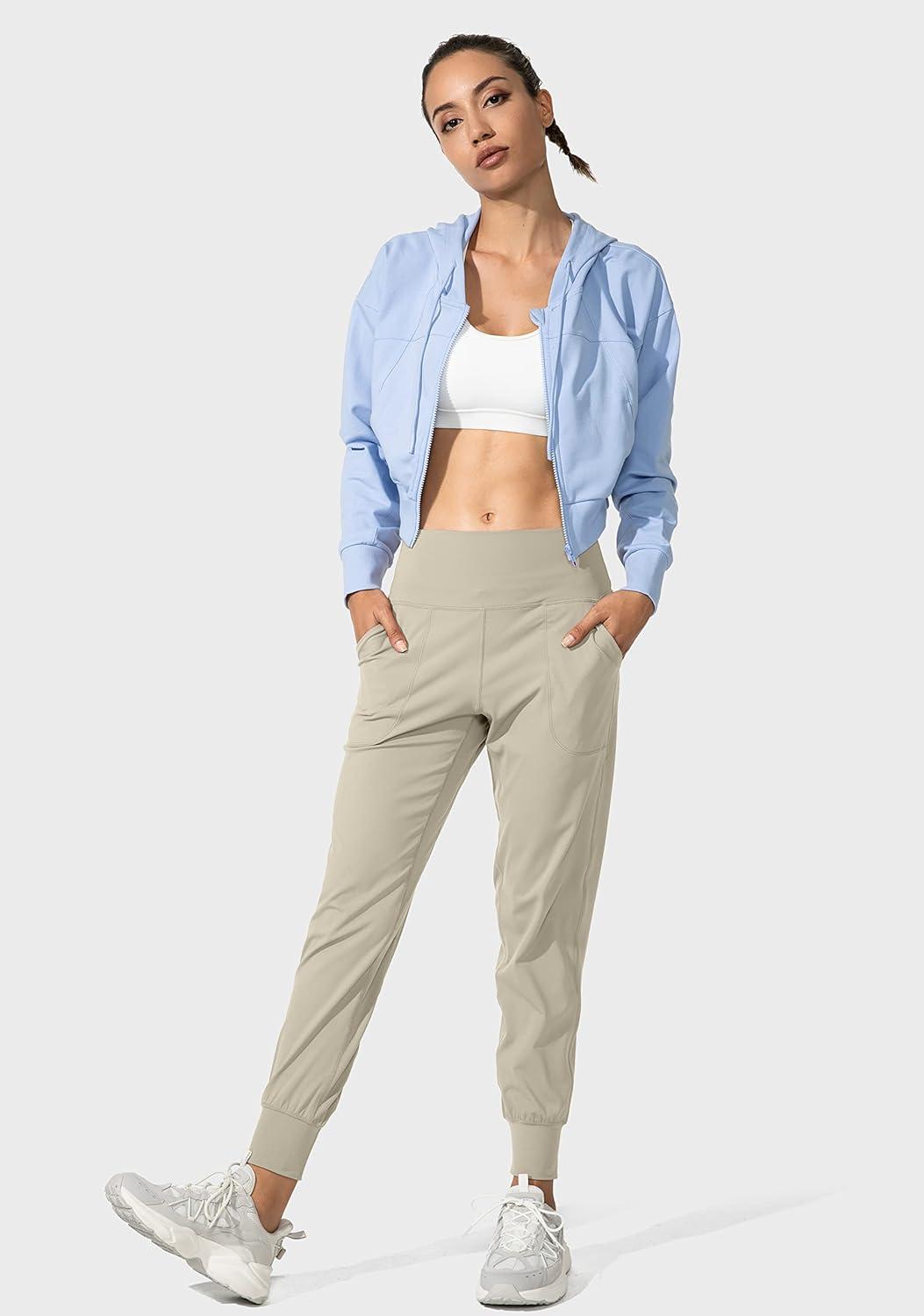 imageG Gradual Womens Joggers High Waisted Yoga Pants with Pockets Loose Leggings for Women Workout Athletic LoungeLight Khaki