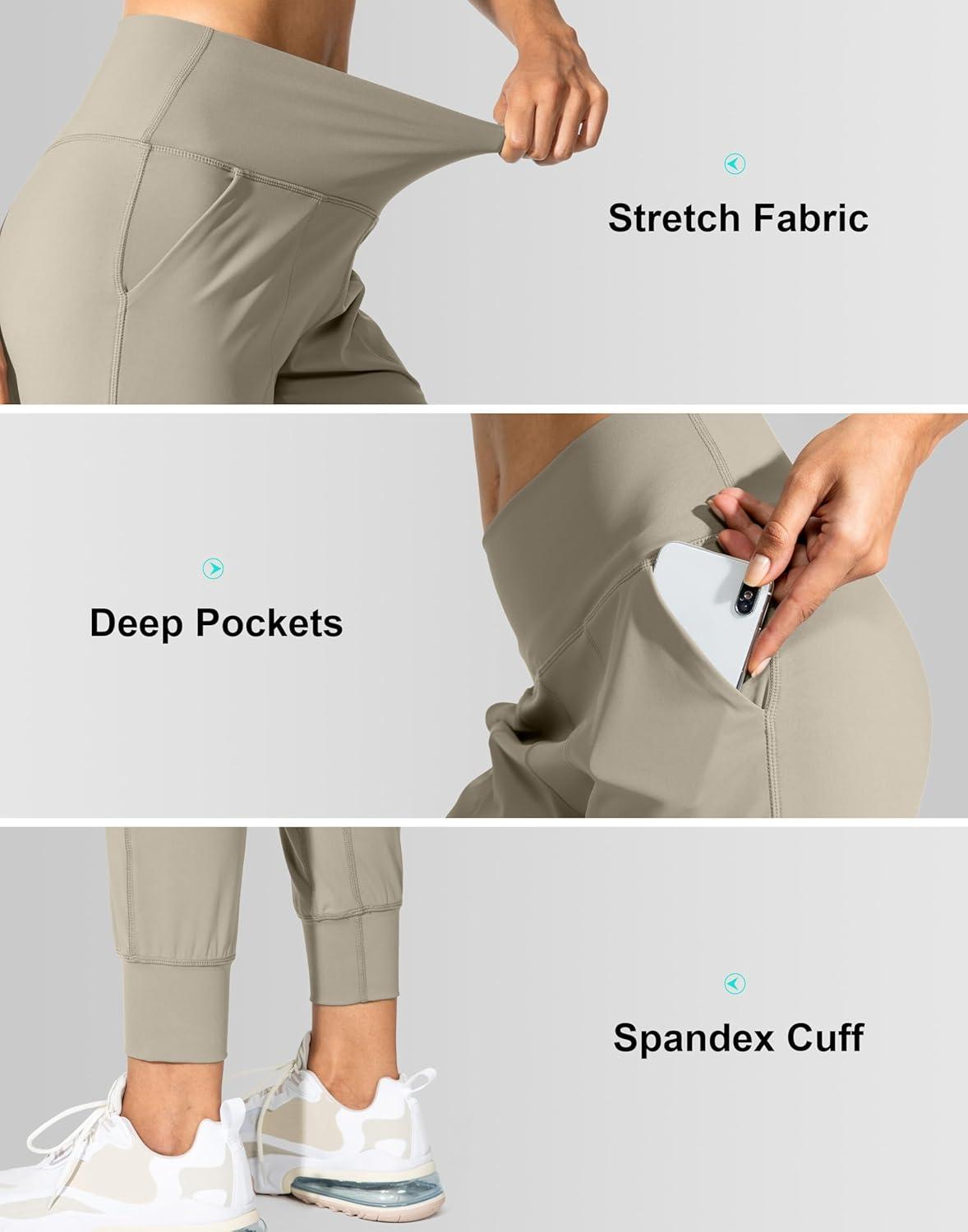 imageG Gradual Womens Joggers High Waisted Yoga Pants with Pockets Loose Leggings for Women Workout Athletic LoungeLight Khaki