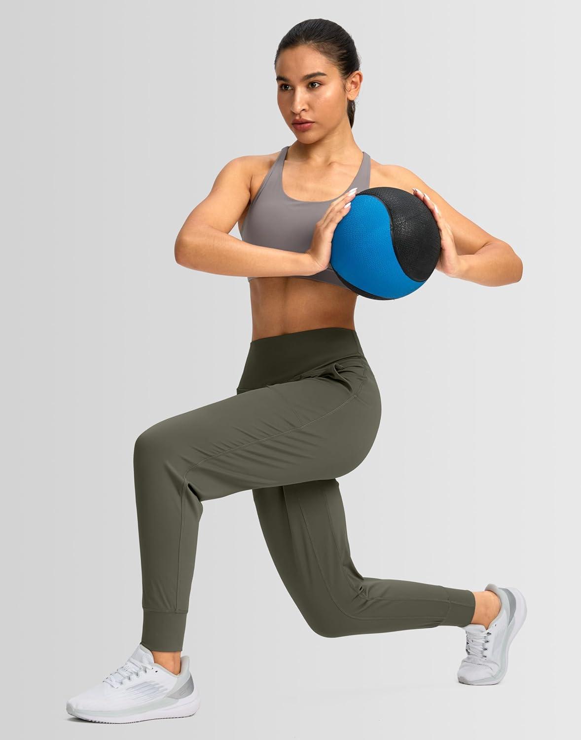 imageG Gradual Womens Joggers High Waisted Yoga Pants with Pockets Loose Leggings for Women Workout Athletic LoungeOlive Green