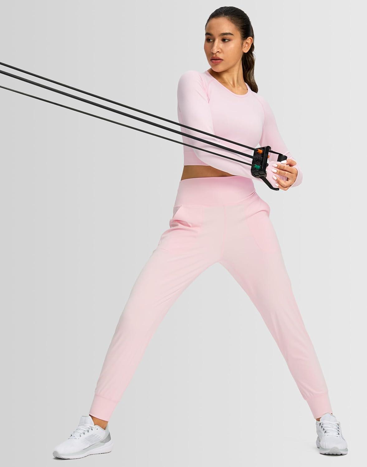 imageG Gradual Womens Joggers High Waisted Yoga Pants with Pockets Loose Leggings for Women Workout Athletic LoungePink