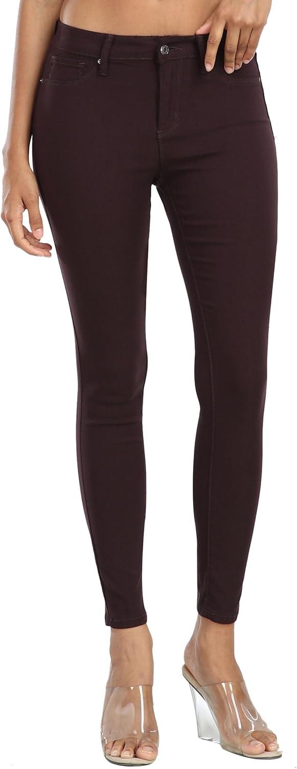 imageWAYRUNZ Womens Hyper Ultra Stretch Comfy Pants Colored MidRise Skinny Jean Juniors Jegging026berry Brown
