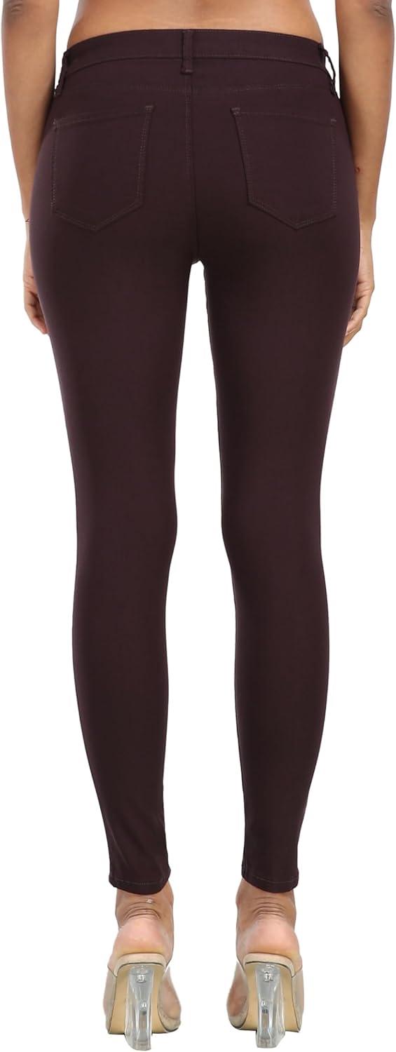 imageWAYRUNZ Womens Hyper Ultra Stretch Comfy Pants Colored MidRise Skinny Jean Juniors Jegging026berry Brown