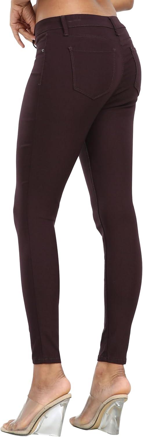 imageWAYRUNZ Womens Hyper Ultra Stretch Comfy Pants Colored MidRise Skinny Jean Juniors Jegging026berry Brown