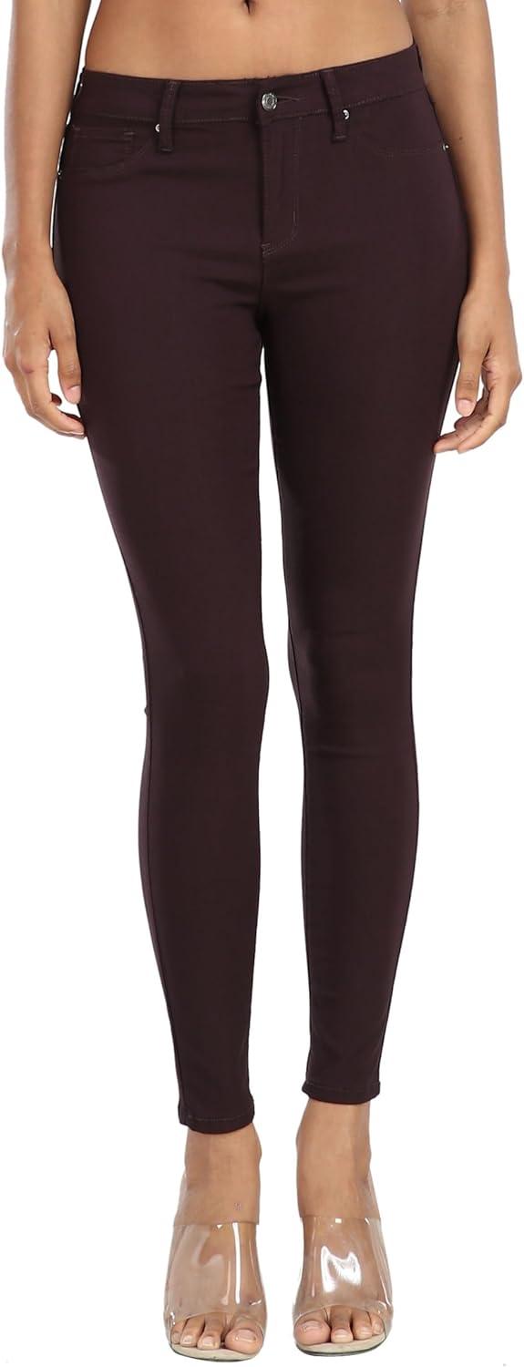 imageWAYRUNZ Womens Hyper Ultra Stretch Comfy Pants Colored MidRise Skinny Jean Juniors Jegging026berry Brown
