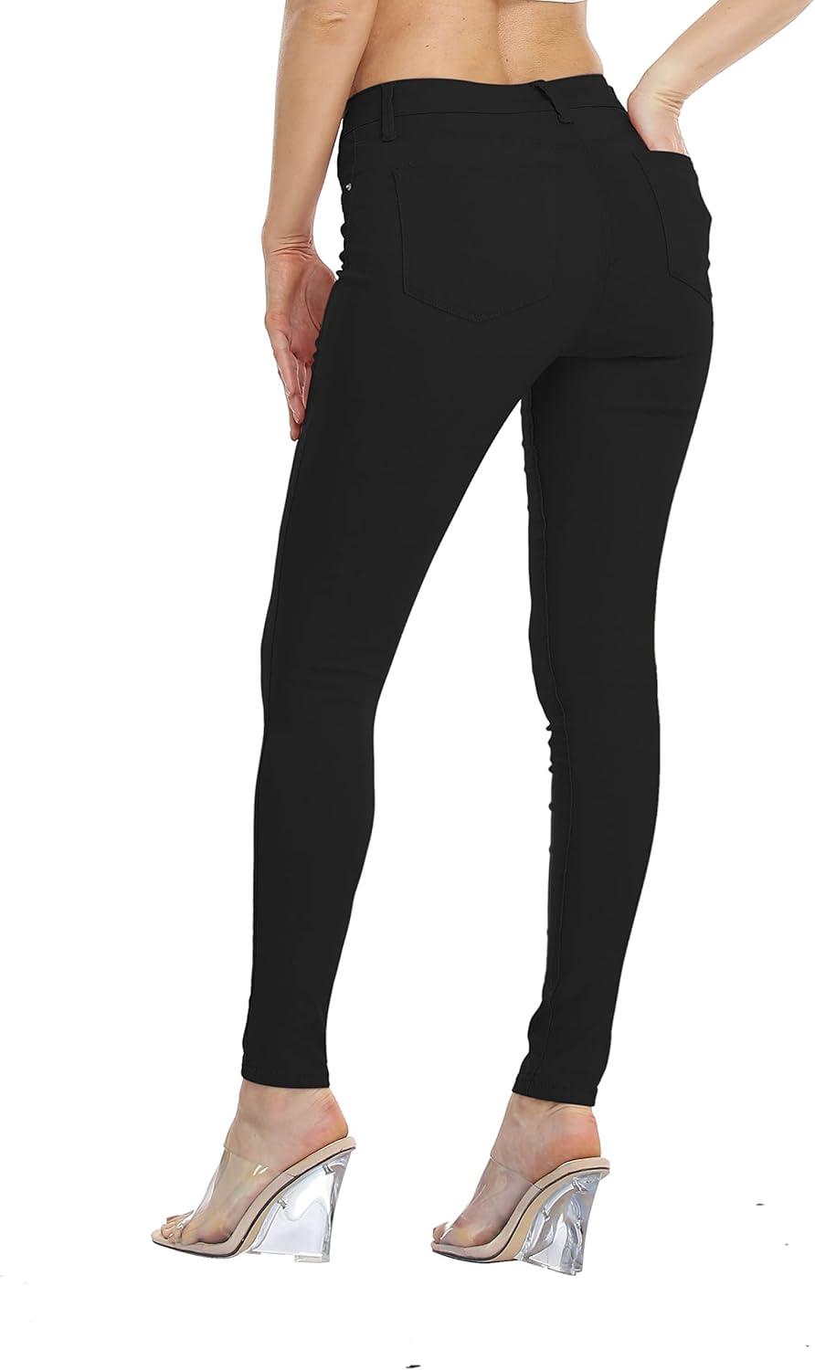 imageWAYRUNZ Womens Hyper Ultra Stretch Comfy Pants Colored MidRise Skinny Jean Juniors Jegging026forever Black