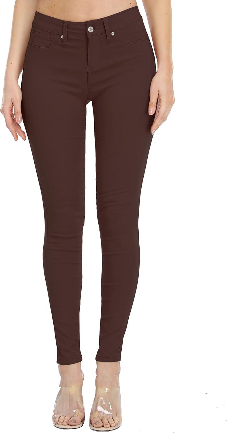 imageWAYRUNZ Womens Hyper Ultra Stretch Comfy Pants Colored MidRise Skinny Jean Juniors Jegging026forever Dark Coffee