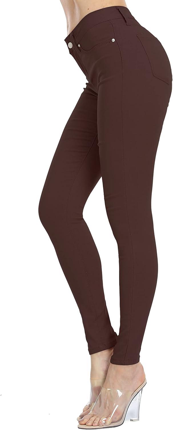 imageWAYRUNZ Womens Hyper Ultra Stretch Comfy Pants Colored MidRise Skinny Jean Juniors Jegging026forever Dark Coffee