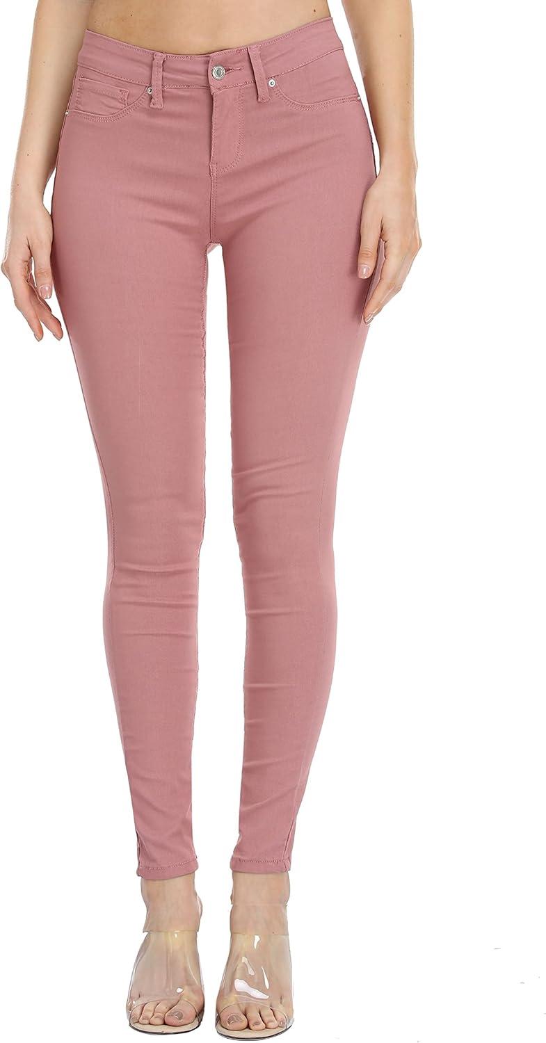 imageWAYRUNZ Womens Hyper Ultra Stretch Comfy Pants Colored MidRise Skinny Jean Juniors Jegging026forever Pink