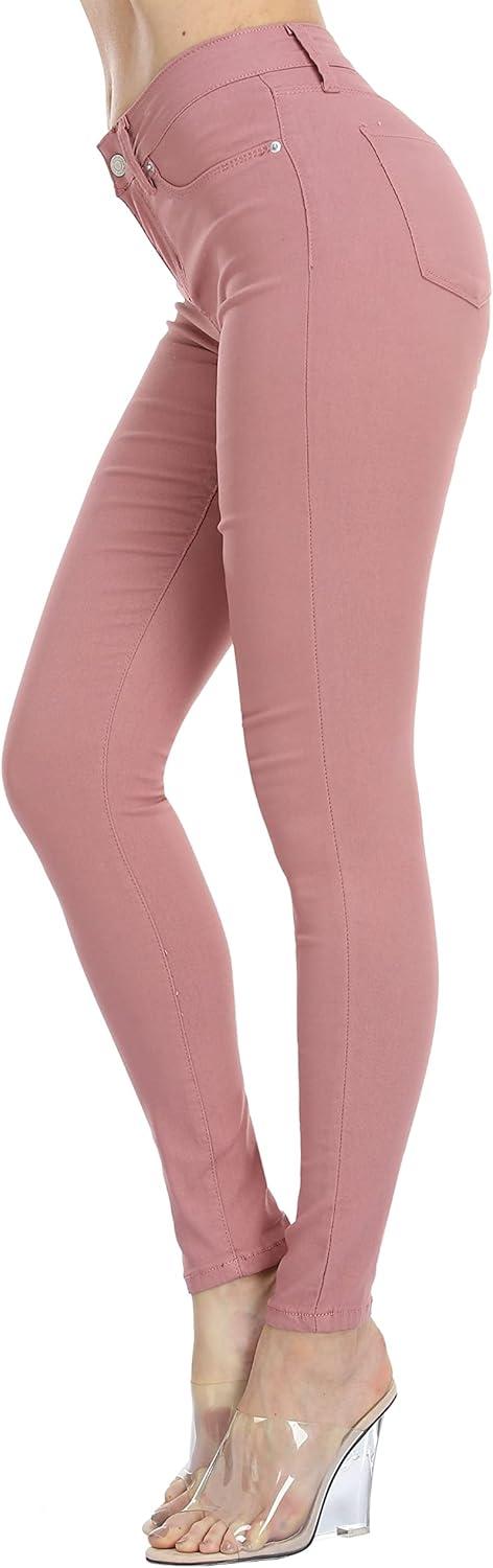 imageWAYRUNZ Womens Hyper Ultra Stretch Comfy Pants Colored MidRise Skinny Jean Juniors Jegging026forever Pink