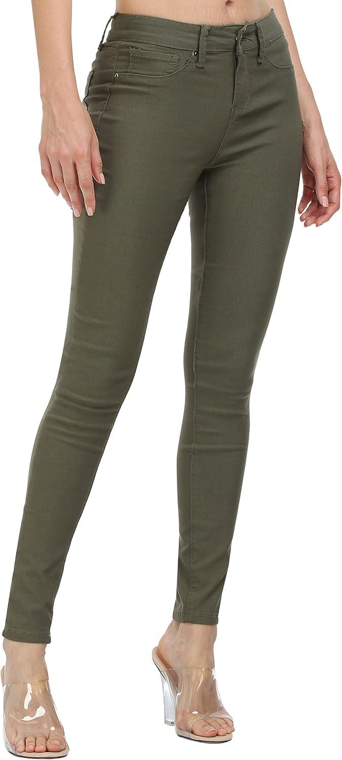 imageWAYRUNZ Womens Hyper Ultra Stretch Comfy Pants Colored MidRise Skinny Jean Juniors Jegging026olivine