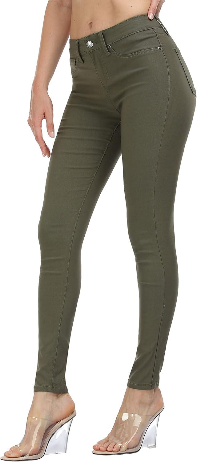 imageWAYRUNZ Womens Hyper Ultra Stretch Comfy Pants Colored MidRise Skinny Jean Juniors Jegging026olivine