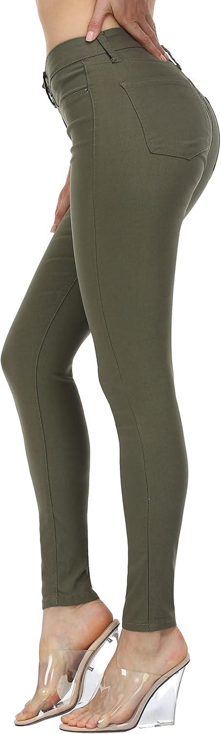 imageWAYRUNZ Womens Hyper Ultra Stretch Comfy Pants Colored MidRise Skinny Jean Juniors Jegging026olivine