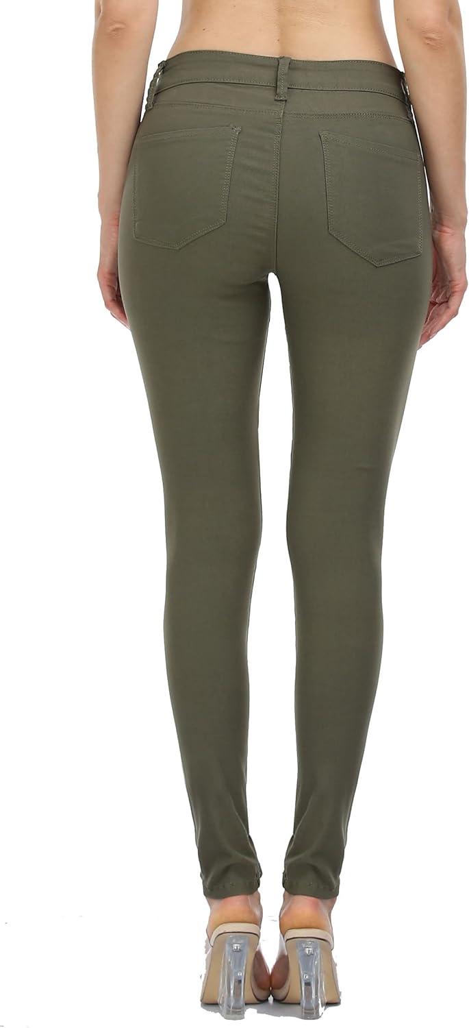 imageWAYRUNZ Womens Hyper Ultra Stretch Comfy Pants Colored MidRise Skinny Jean Juniors Jegging026olivine