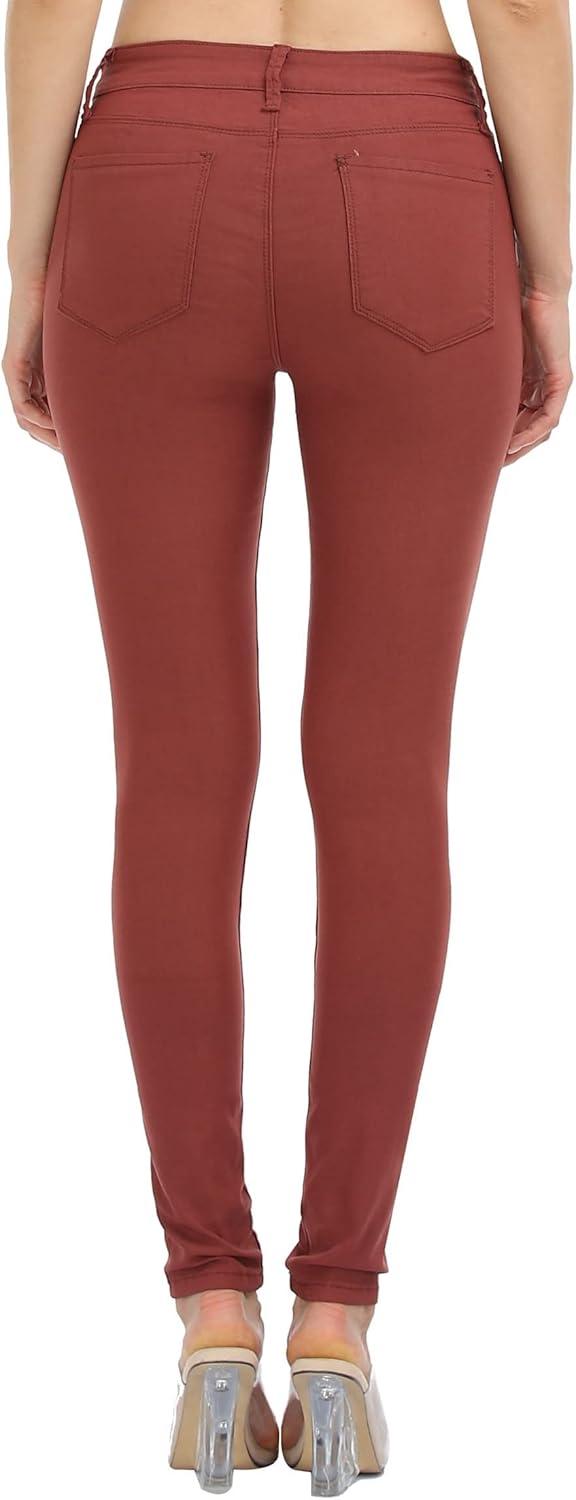 imageWAYRUNZ Womens Hyper Ultra Stretch Comfy Pants Colored MidRise Skinny Jean Juniors Jegging026redwood