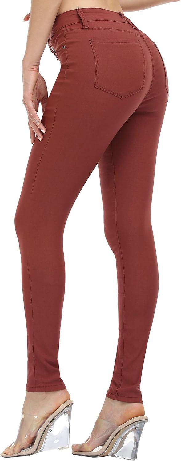 imageWAYRUNZ Womens Hyper Ultra Stretch Comfy Pants Colored MidRise Skinny Jean Juniors Jegging026redwood