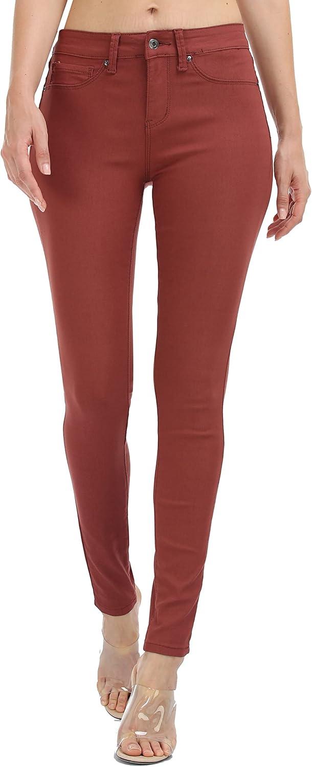 imageWAYRUNZ Womens Hyper Ultra Stretch Comfy Pants Colored MidRise Skinny Jean Juniors Jegging026redwood