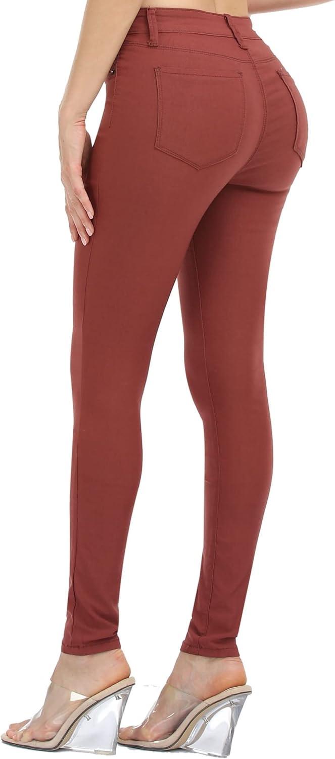 imageWAYRUNZ Womens Hyper Ultra Stretch Comfy Pants Colored MidRise Skinny Jean Juniors Jegging026redwood