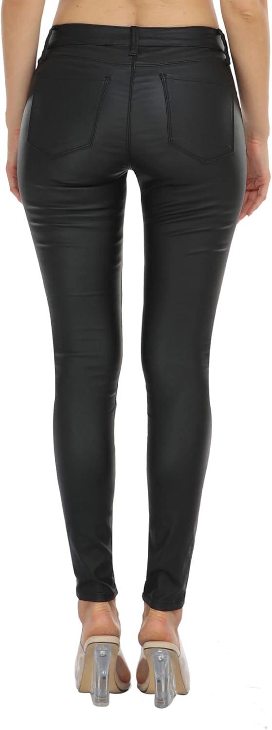 imageWAYRUNZ Womens Hyper Ultra Stretch Comfy Pants Colored MidRise Skinny Jean Juniors Jegging053leather Black