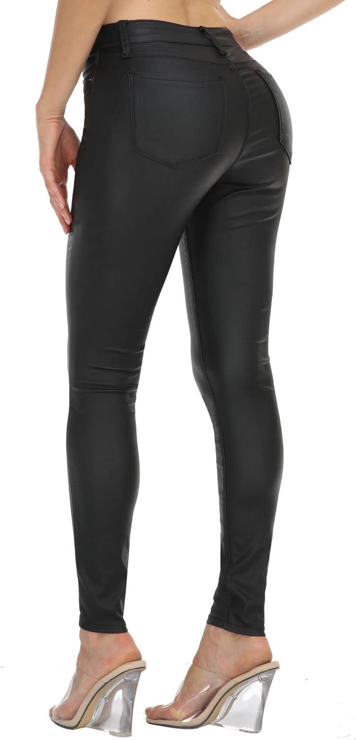 imageWAYRUNZ Womens Hyper Ultra Stretch Comfy Pants Colored MidRise Skinny Jean Juniors Jegging053leather Black