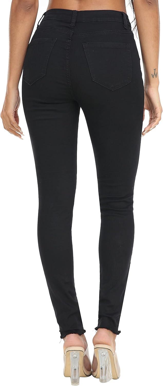 imageWAYRUNZ Womens Hyper Ultra Stretch Comfy Pants Colored MidRise Skinny Jean Juniors Jegging061ripped Black