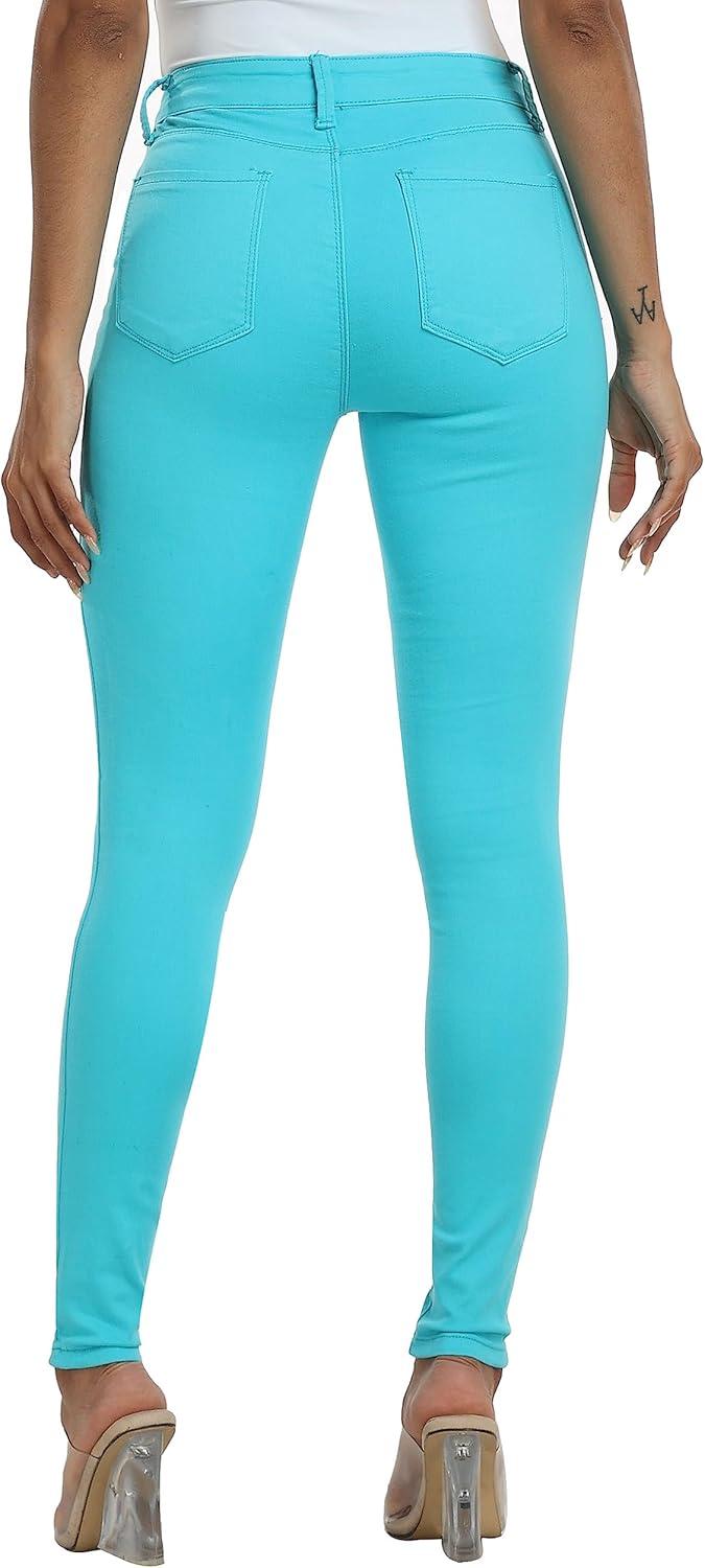 imageWAYRUNZ Womens Hyper Ultra Stretch Comfy Pants Colored MidRise Skinny Jean Juniors Jegging069aqua Blue